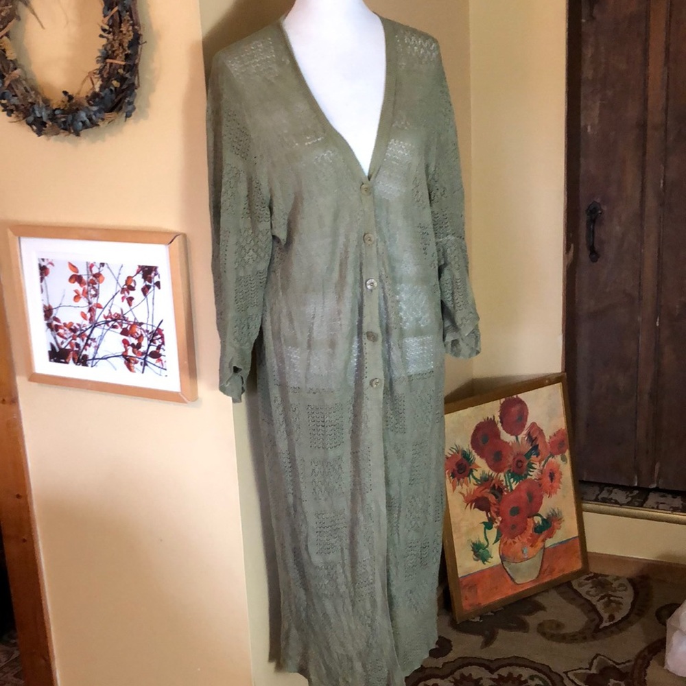 SEMPLICE size XL Linen Open-Weave Sweater Duster